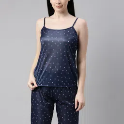Bailey sells Women Blue & White Geometric Printed Satin Night Suit-image-35