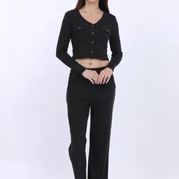 MAYSIXTY Ribbed V-Neck Crop Night suit-image-72