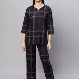 ETC Checked Three-Quarter Sleeves Top With Pyjamas-image-48