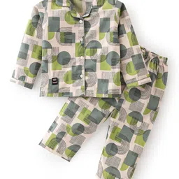 Enfance Kids Printed Lapel Collar Pure Cotton Night suits-image-74