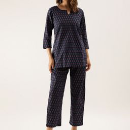 KALINI Floral Printed Round Neck A-Line Pure Cotton Kurti With Trousers-picture-33
