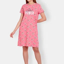 MAYSIXTY Pink Printed Pure Cotton T-Shirt Nightdress-image-17