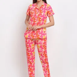 EROTISSCH Pink & Orange Abstract Printed Night suit-image-78