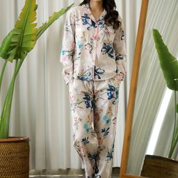 SANSKRUTIHOMES Women Beige & Blue Printed Pure Cotton Night suit-picture-30