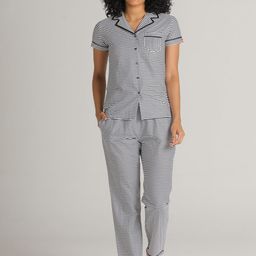 evolove Women Black & White Striped Night Suit-image-95