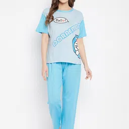 Camey 3-Pcs Doraemon Printed T-shirt With Pyjama & With Shorts Suit-picture-5