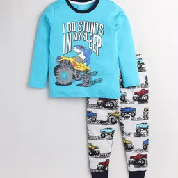 Lazy Shark Boys Turquoise Blue & Grey Printed Cotton Night suit-83