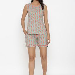Do Dhaage Women Sea Green & Red Printed Night suit-picture-17
