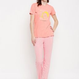 MADAME M SECRET Women Peach-Coloured & Pink Printed Cotton Night suit-image-88