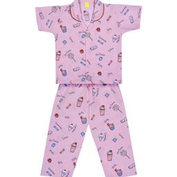 Wish Karo Girls Pink & Blue Printed Cotton Night suit-picture-14