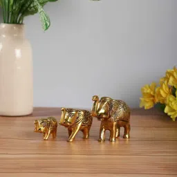 purestory Elephant Set of 3 Gold Aluminium Showpiece-picture-49