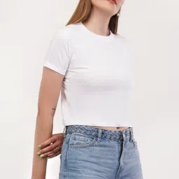Women Solid Round Neck Pure Cotton White T-Shirt-image-44