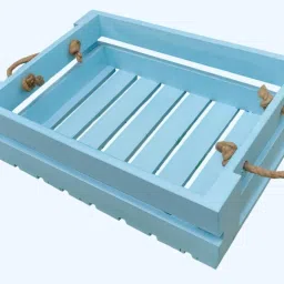 Pine Wood Rectangular gift Basket with Handle (Blue, 10x14x4 inch) Wooden Fruit & Vegetable Basket-image-54