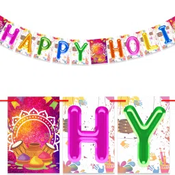 Happy Holi Multi Color Balloon Font Holi Banner, Holi Decoration Items Banner-image-12