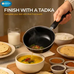 Scratch Resistant, Enamel Coated, Multipurpose with Handle Tadka Pan 14 cm diameter 1.2 L capacity-picture-0