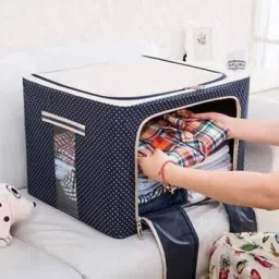 Cotton, Polyester Foldable Box Steel Frame Collapsible Wardrobe Storage Organizer Bag Storage Basket-12