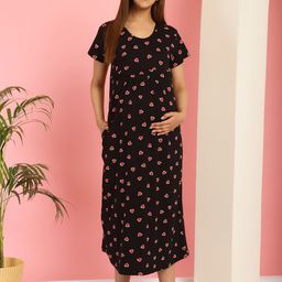 Secret Wish Graphic Printed Maternity feeding Midi Nightdress-picture-48