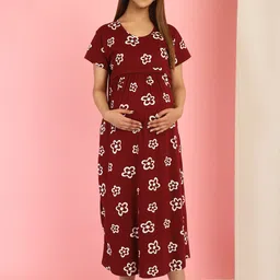 Secret Wish Floral Printed Pure Cotton Maternity Nightdress-image-96