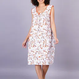 Breezly Floral Printed Sleeveless Pure Cotton Nightdress-image-17