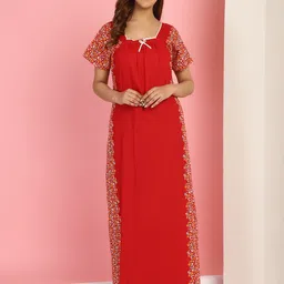 Secret Wish Floral Printed Square Neck Pure Cotton Maxi Nightdress-picture-48