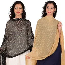 Chiffon Printed Black, Gold Women Dupatta-image-4