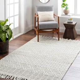 surya living Dark Grey Geometrical Wool and Cotton 5 x 7 Feet Hand Woven Carpet-picture-42