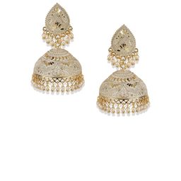 ANIKAS CREATION Gold-Plated & White Enamelled Dome Shaped Jhumkas-image-85