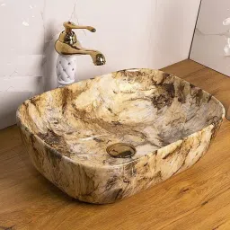 Art Wash Basin Countertop, Tabletop Ceramic Bathroom Sink/Basin Bathroom Rectangular Shape Marble Finish 18 X 13 X 6 Inch Table Top Basin(Brown) Table Top Basin-image-11