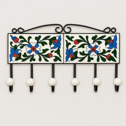 Ceramic Key Holder 6-Hook Floral Design Iron, Ceramic Key Holder-image-73