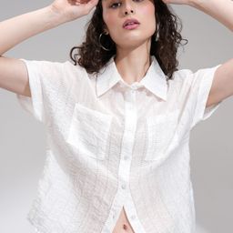 tokyo talkies Women Regular Fit Self Design Cut Away Collar Casual Shirt-picture-33