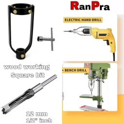 Square Bit Drill Attachment Set with 12MM Square Drill Bit and Wrench Metal Mounting Bracket SQUARE HOLE DRILL ATTACHMENT HOLDER AND SQAURE DRILL BIT-image-23
