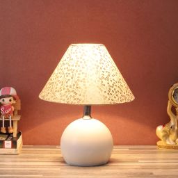 Beige & Gold Shade Table Lamp with White Table Lamp Table Lamp-image-12