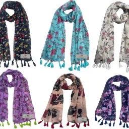 Printed Chiffon Women Multicolor Stole, Fancy Scarf-image-75