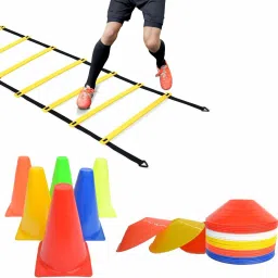 6 Inch Cones Pack of 6, 10 Space Markers and 4 Meter Ladder Agility Combos Football Kit-image-57