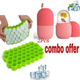 combo of Honey Ice tray and Face Ice roller for remove pimples Green Silicone Ice Cube Tray-19