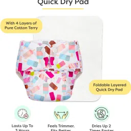 superbottoms Basic Certified Soft Fleece Lined Pocket Cloth Diaper with 1 Wet-Free Insert (FreeSize Reusable & Adjustable Cloth Diaper,Fits from 5-17 kg, Icecream) image 3