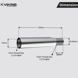 viking Extension Nipple with Thread (1) & (2) 15mm (1/2)- inner and outer,Length 150mm Faucet Nozzle image 2