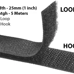 Velcro 5 m Hook + Loop Fastener tape roll strips Used in Sofas Backs, Footwear, Pillow Covers, Bags, Purses, Curtains etc. (5Meter Black) Sew-on Velcro-14