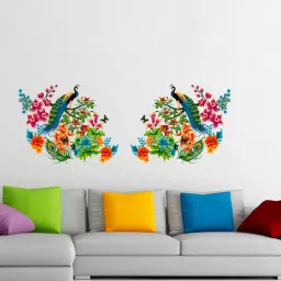 55 cm Wall Stickers Peacock Birds on Colourful Branch Leaves Wall Design Sofa Background Vinyl Self Adhesive Sticker-16