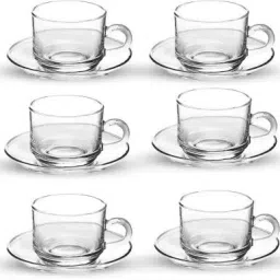 Pack of 1 Glass cup plate set of 6 glass tea cup set of 6 tea coffee cup with saucer plate-15