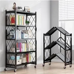 Foldable Storage Rack/Organiser, Book Shelf for Living Room,Office(Black,5Layer) Metal Open Book Shelf-21