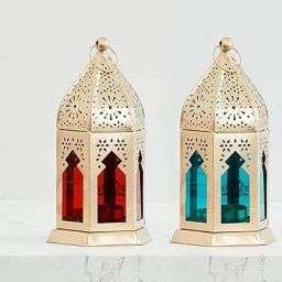 GEM HOUSE Hanging Murracan Lantern/Tealight Holder Pack of 2 Multicolor Metal Hanging Lantern-8