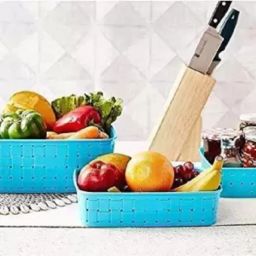 hitech kitchen New Multipurpose smart Basket set of 3 MULTICOLORED Plastic Fruit & Vegetable Basket image 4