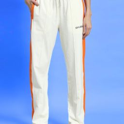 Women Self Design, Striped White, Orange Track Pants-image-25
