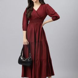 Women Fit and Flare Maroon Maxi/Full Length Dress-image-24