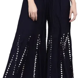 Women Regular Fit Dark Blue Viscose Rayon Trousers-image-36