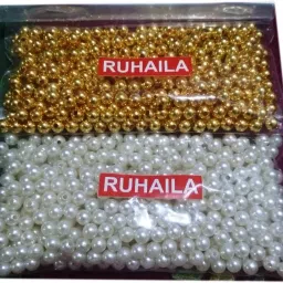 6 MM GOLDEN AND 6 MM WHITE PEARL BEADS FOR JWELLERY MAKING 1200 PCS-21