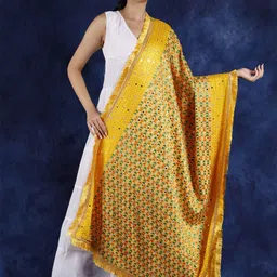 Exotic India Ethnic Motifs Embroidered Art Silk Dupatta with Phulkari-33