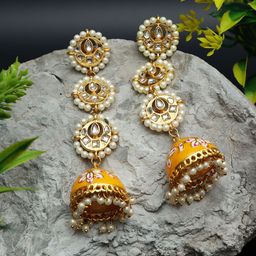Ozanoo Gold-Plated Dome Shaped Jhumkas Earrings-image-62