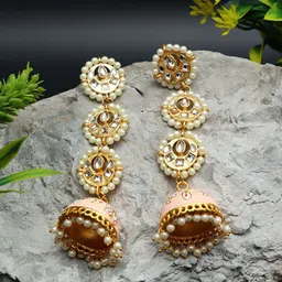Ozanoo Gold-Plated Dome Shaped Jhumkas Earrings-image-49